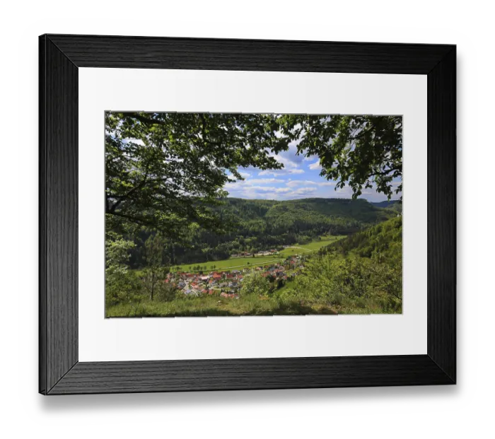 Framed Print : Forest trail to Paterfelsen viewpoint with views of a green valley and wooded hills Framed Print : Forest trail to Paterfelsen viewpoint with views of a green valley and wooded hills