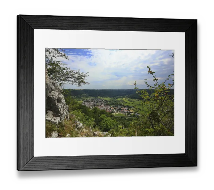 Framed Print : Panoramic view of Bad Uberkingen with thick forests and open skies Framed Print : Panoramic view of Bad Uberkingen with thick forests and open skies