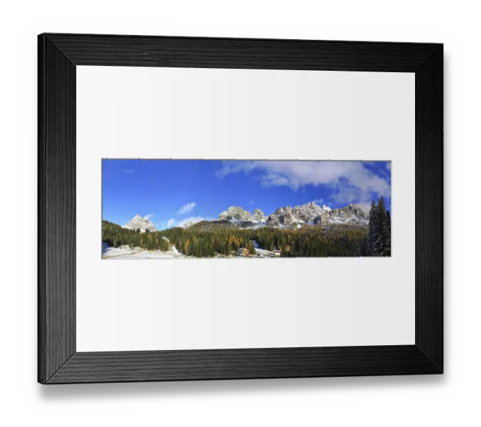 Framed Print : Impressive mountain panorama with snow-capped peaks and forests Framed Print : Impressive mountain panorama with snow-capped peaks and forests