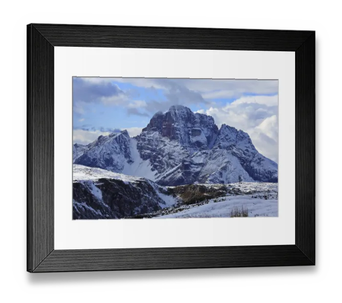 Framed Print : Snowy mountain peak of the Three Peaks under a cloudy sky in the Dolomites Framed Print : Snowy mountain peak of the Three Peaks under a cloudy sky in the Dolomites