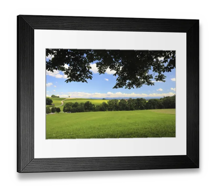 Framed Print : Wide landscape with fields and views of the Alps Framed Print : Wide landscape with fields and views of the Alps