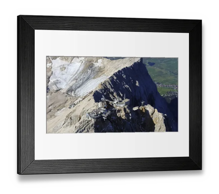 Framed Print : Aerial view of Zugspitze with snow and rocky terrain