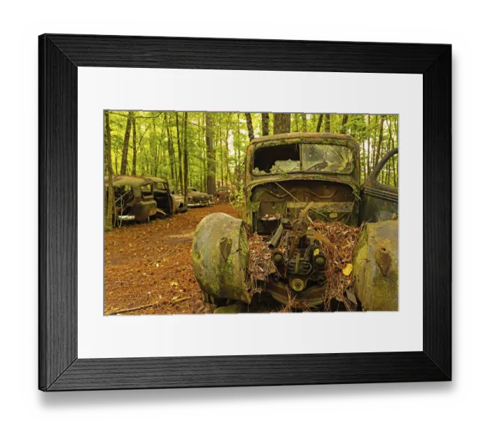 Framed Print : Old abanoded car in a forest