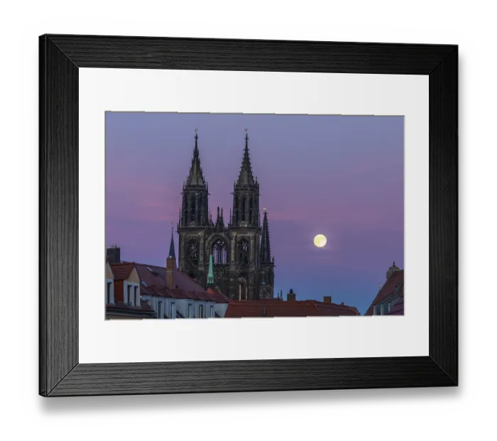 Framed Print : Full moon next to the cathedral towers at blue hour in Meissen Framed Print : Full moon next to the cathedral towers at blue hour in Meissen