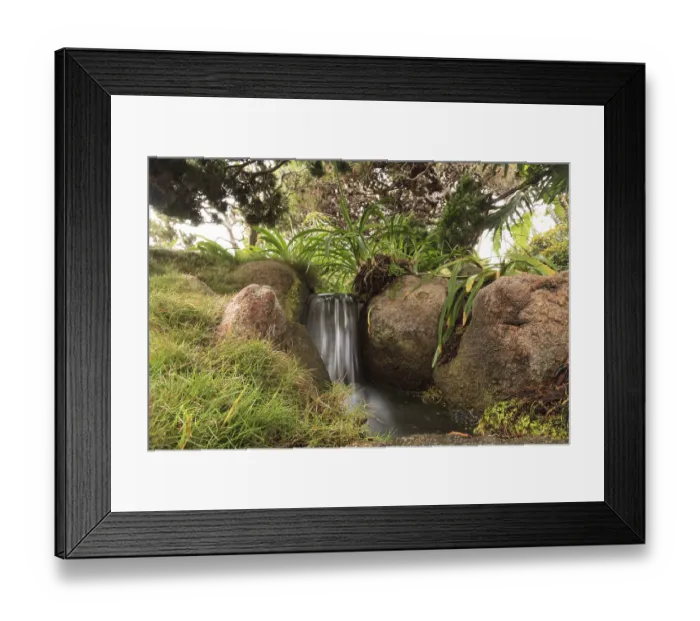 Framed Print : Relaxing, zen like pond with a waterfall