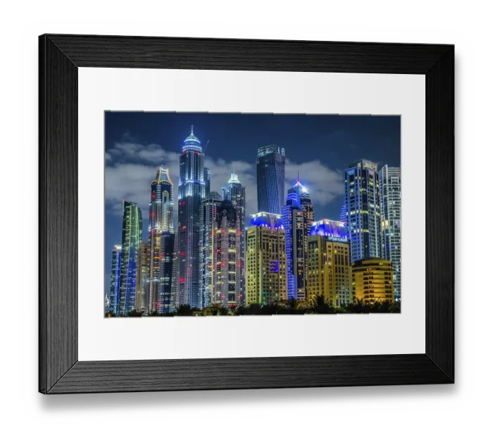 Framed Print : DUBAI, UAE - NOVEMBER 13: Modern buildings in Dubai Marina