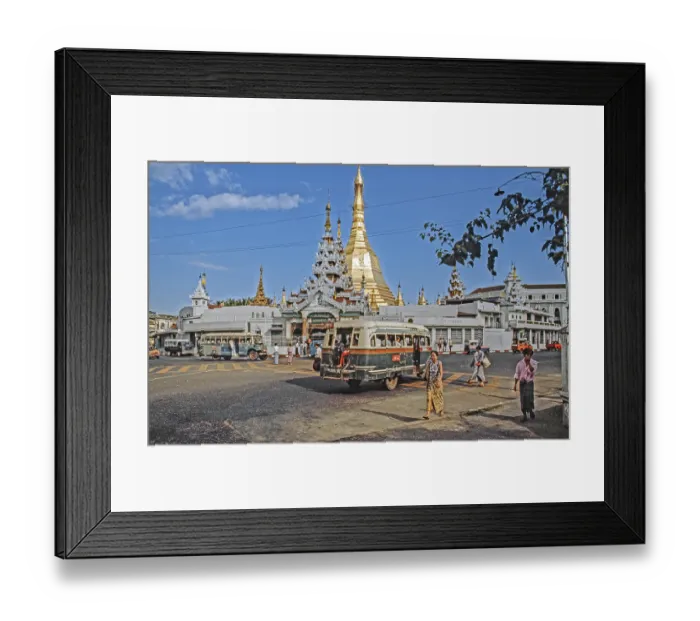 Framed Print : The Sule Pagoda and old buses, Rangoon