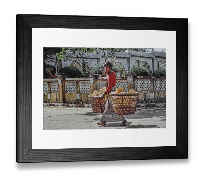 Framed Print : Burmese with baskets, Rangoon, Yangon Framed Print : Burmese with baskets, Rangoon, Yangon