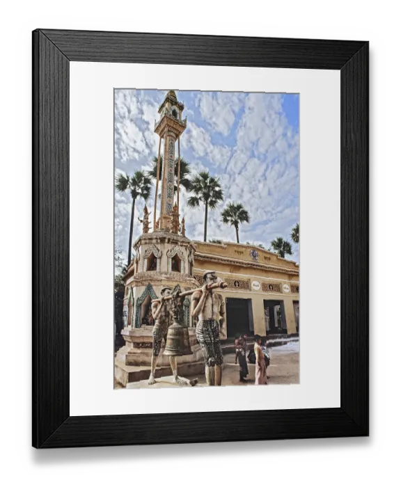 Framed Print : Children at the large pillar and the figures of bell bearers next to the Manuha Temple in Myinkaba Framed Print : Children at the large pillar and the figures of bell bearers next to the Manuha Temple in Myinkaba