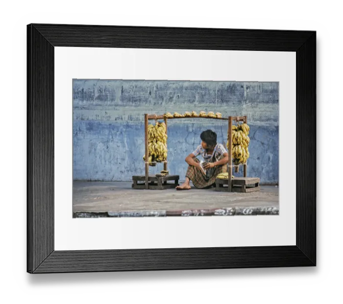 Framed Print : Burmese banana seller on sidewalk Framed Print : Burmese banana seller on sidewalk