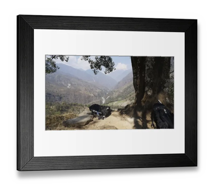 Framed Print : Far reaching view from a vantage point over a river valley and mountain landscape