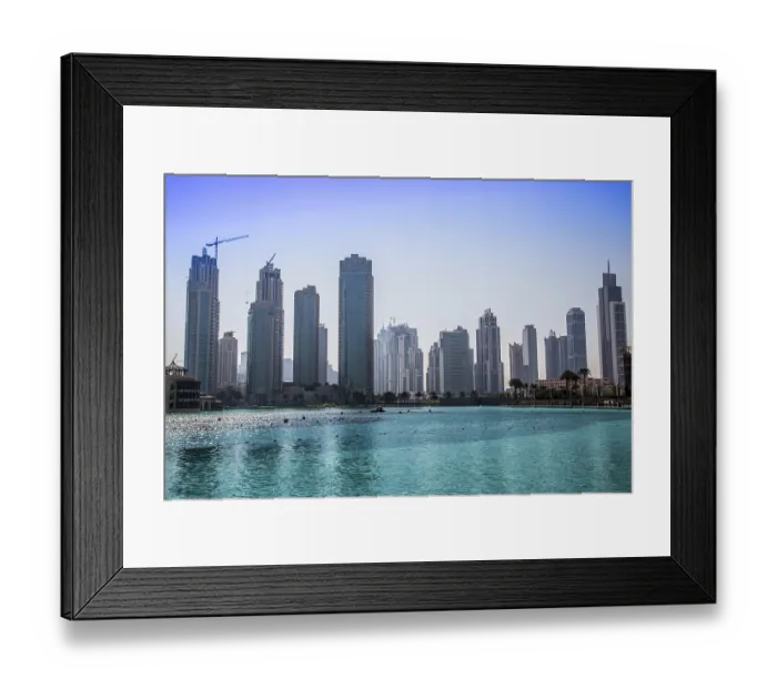 Framed Print : DUBAI, UAE - NOVEMBER 14 : Dubai downtown day scene with city lights Framed Print : DUBAI, UAE - NOVEMBER 14 : Dubai downtown day scene with city lights