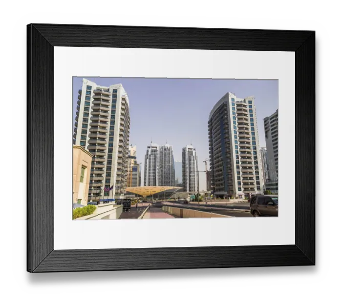 Framed Print : DUBAI, UAE - NOVEMBER 13: Modern buildings in Dubai Marina Framed Print : DUBAI, UAE - NOVEMBER 13: Modern buildings in Dubai Marina
