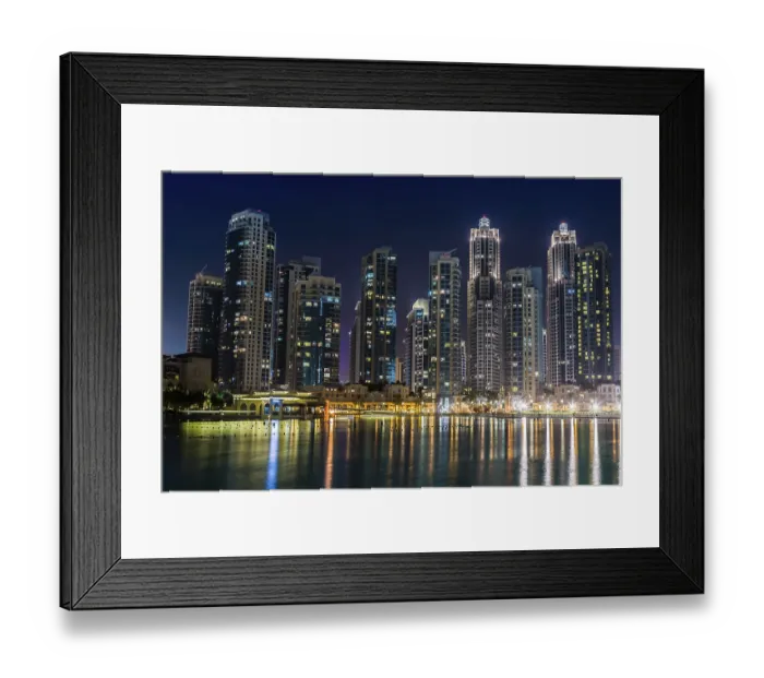 Framed Print : DUBAI, UAE - NOVEMBER 13: Dubai downtown night scene with city lights