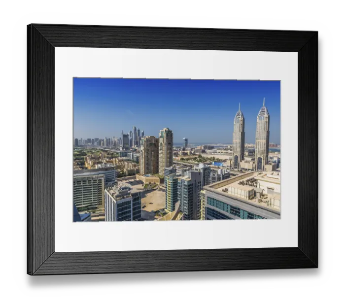 Framed Print : DUBAI, UAE - NOVEMBER 13: Modern skyscrapers in Dubai (emirate and city)