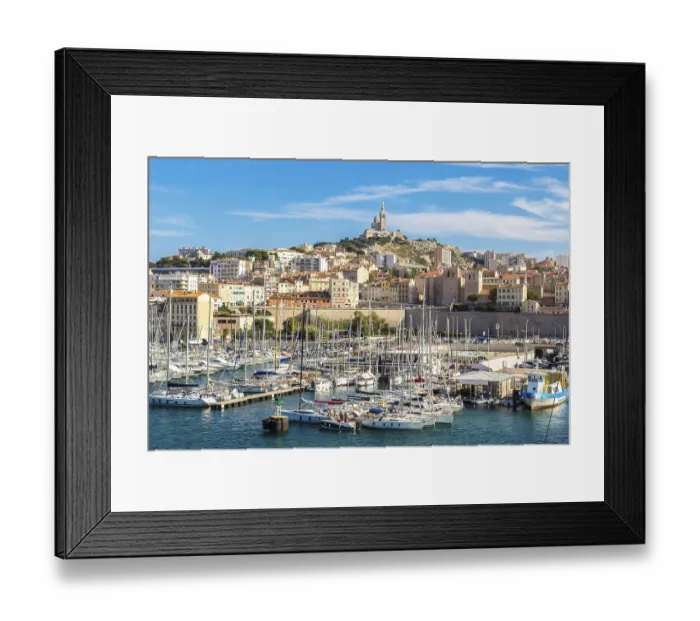 Framed Print : Aerial panoramic view on basilica of Notre Dame de la Garde and old port in Marseille