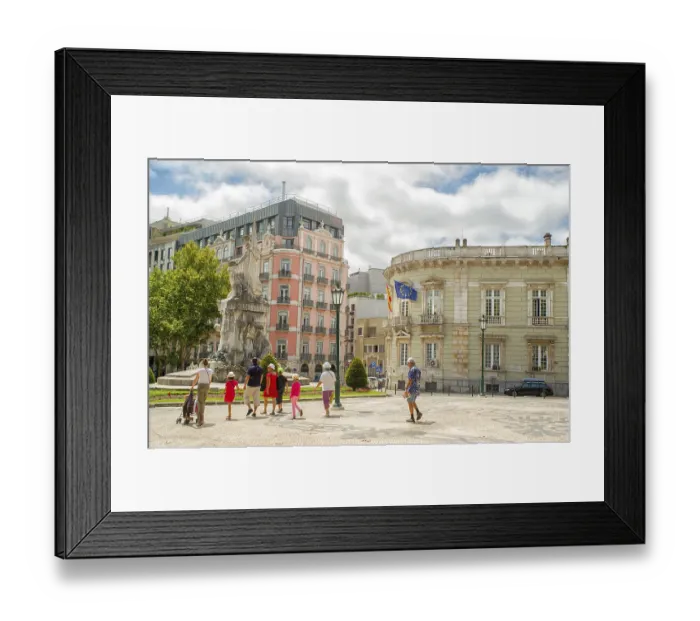 Framed Print : Romantic Lisbon street with the typical old buildings and new buildings