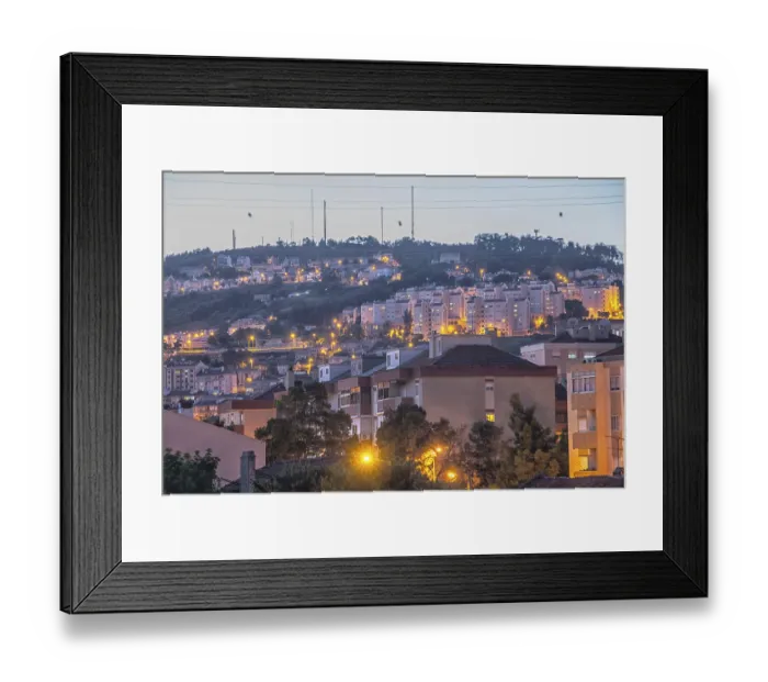Framed Print : Romantic Lisbon street with the typical old buildings and new buildings