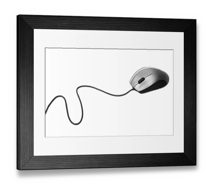 Framed Print : The mouse with a wheel on a white background