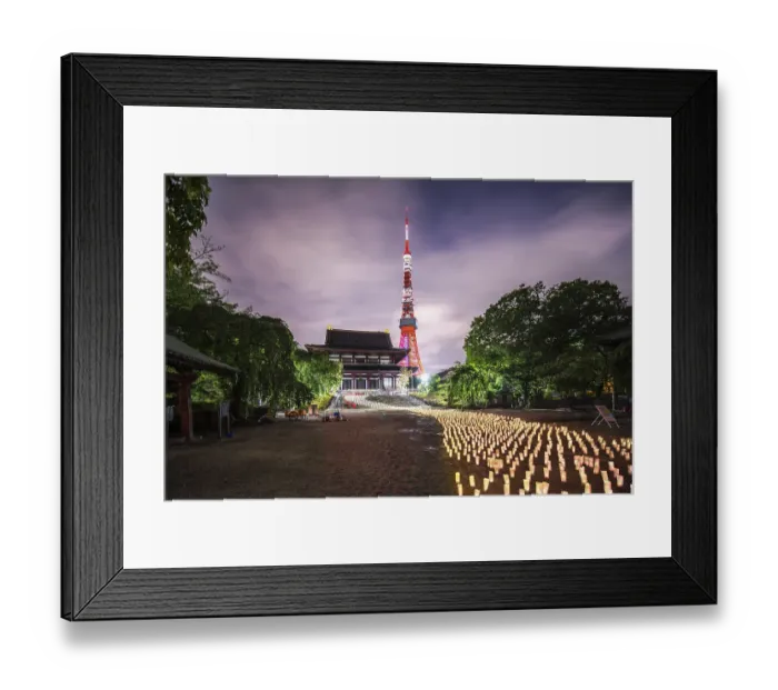 Framed Print : Japanese lanterns made of hand-made washi rice paper arranged in the shape of a milky way illuminating the stones of