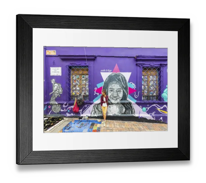 Framed Print : Bogota, Colombia March 31 This mural representing a native has been realized on a wall of one of the ancient districts
