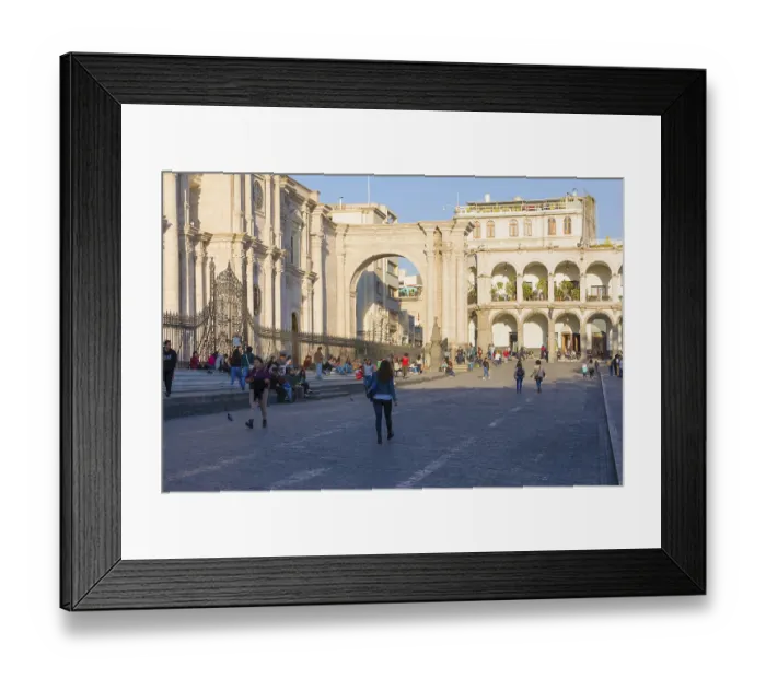 Framed Print : Arequipa Peru August 20, 2018 on either side of the Cathedral of Arequipa are two imposing arches