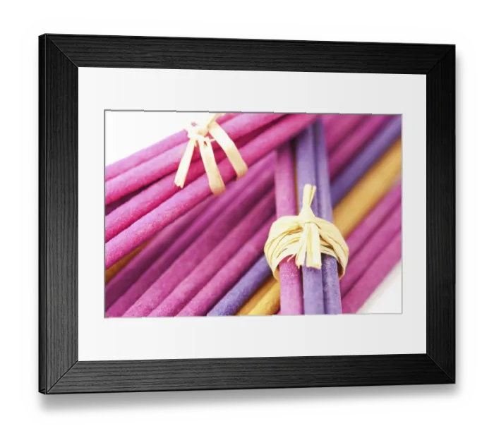 Framed Print : Macro background of aroma incense sticks over white