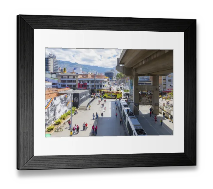 Framed Print : Medellin January 2018 At the San Antonio subway exit you can admire this view of the center of Medellin where Framed Print : Medellin January 2018 At the San Antonio subway exit you can admire this view of the center of Medellin where