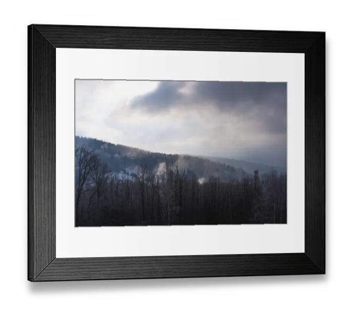 Framed Print : View of the forested mountains in winter, Poland