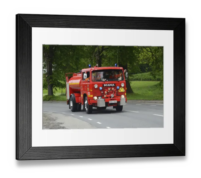 Framed Print : Scania veteran fire truck built in 1980 at fire truck rally in Ystad