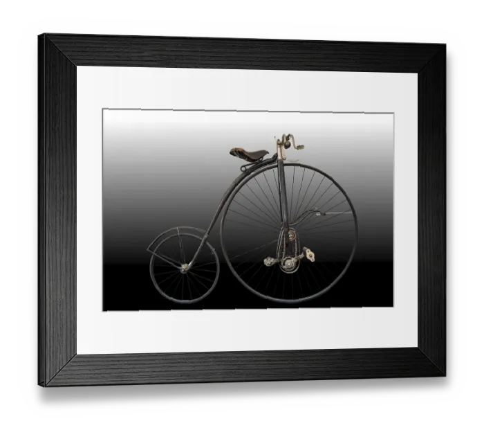 Framed Print : Retro vintage penny-farthing nostalgic bicycle in an intresting shape Framed Print : Retro vintage penny-farthing nostalgic bicycle in an intresting shape