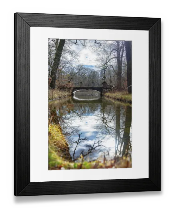 Framed Print : Swans and ducks swimming at the water of the brook under the old bridge Framed Print : Swans and ducks swimming at the water of the brook under the old bridge