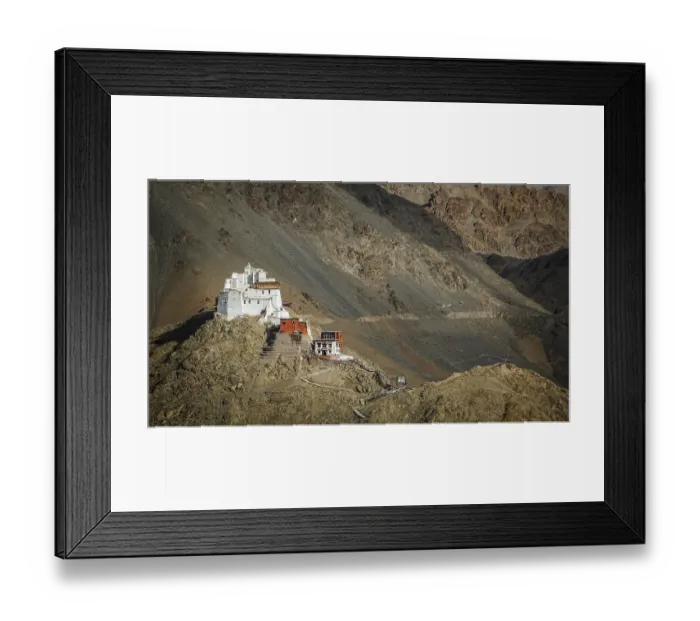 Framed Print : Namgyal Tsemo Buddhist monastery nestled in the barren mountains on a escarpment