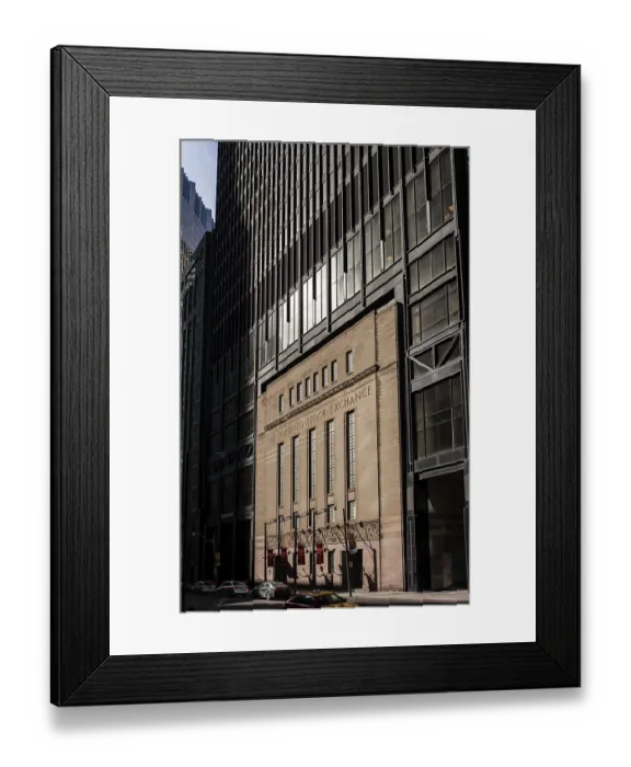 Framed Print : Building facade of the Toronto Stock Exchange surrounded by tall skyscrapers in Toronto