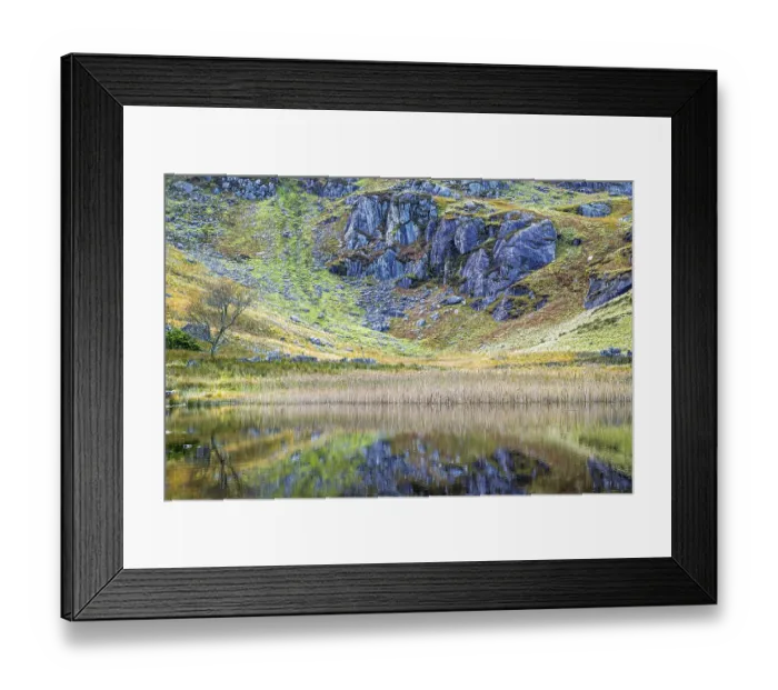 Framed Print : Autumn colors over Mountains and Llyn Cwmorthin Lake