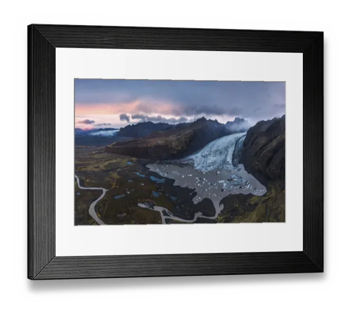 Framed Print : Stunning aerial shot capturing the expansive Vatnajokull Glacier winding through rugged mountains Framed Print : Stunning aerial shot capturing the expansive Vatnajokull Glacier winding through rugged mountains