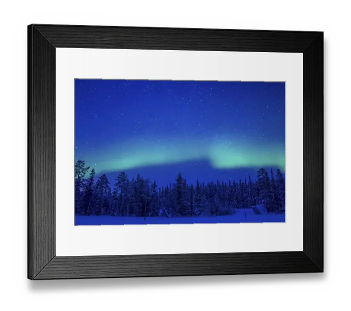 Framed Print : Lapland. Night. Winter forest. Starry sky and Northern Lights