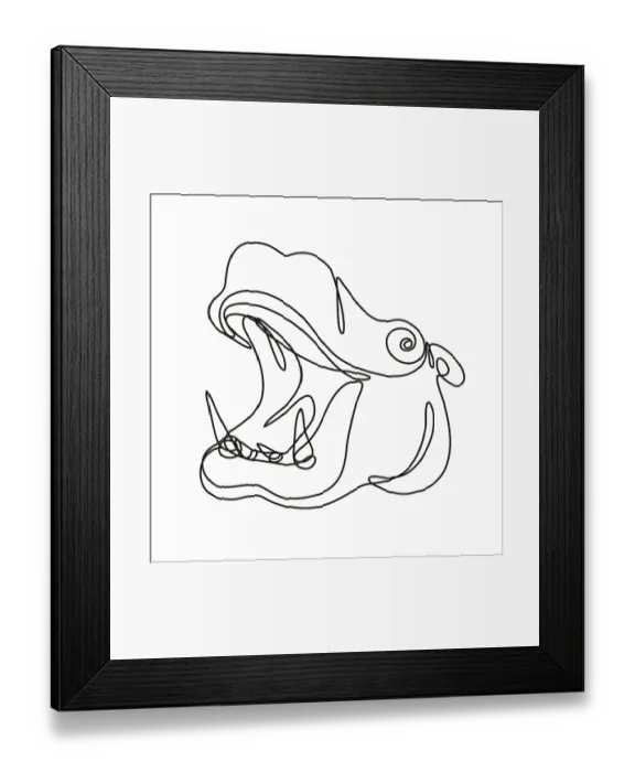 Framed Print : Continuous line drawing illustration of a hippopotamus hippo head side view done in mono line or doodle style in black Framed Print : Continuous line drawing illustration of a hippopotamus hippo head side view done in mono line or doodle style in black