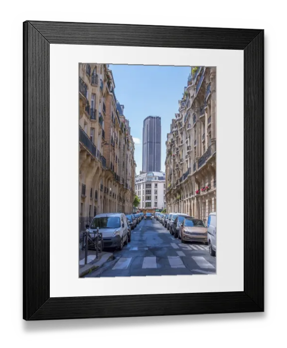 Framed Print : France. Montparnasse Tower at the end of a narrow Parisian street