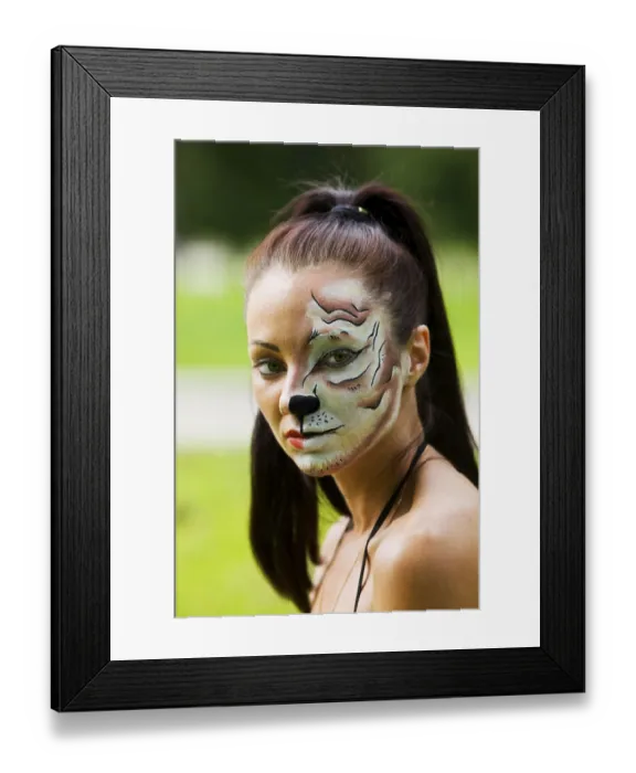 Framed Print : Girl with tigress make up close up portrait