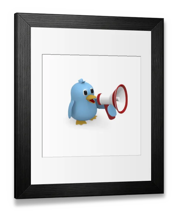 Framed Print : Blue bird with a megaphone on a white background Framed Print : Blue bird with a megaphone on a white background
