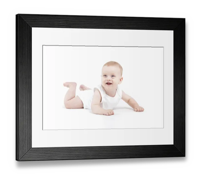 Framed Print : Isolated on white, cute happy caucasian baby boy in white shirt