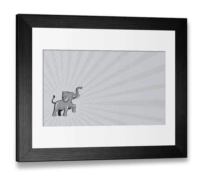 Framed Print : Business card showing illustration of an african elephant marching prancing viewed from the side on isolated white