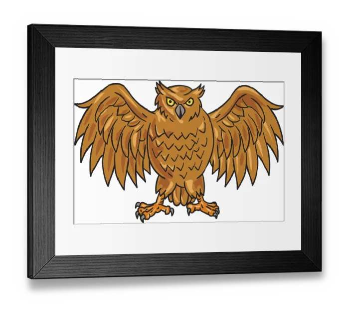 Framed Print : Drawing sketch style illustration of an angry owl facing front with spread wings set on isolated white background Framed Print : Drawing sketch style illustration of an angry owl facing front with spread wings set on isolated white background