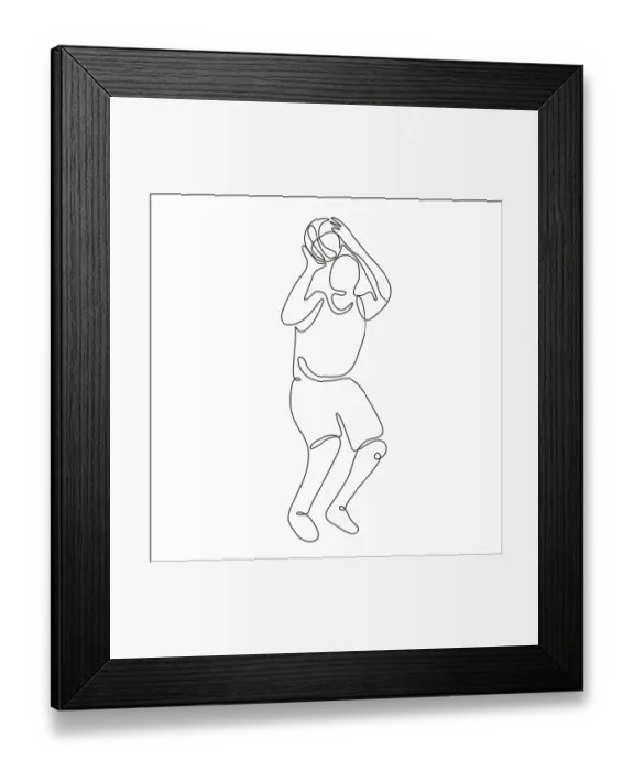 Framed Print : Continuous line drawing illustration of a basketball player shooting ball in free throw viewed from front done