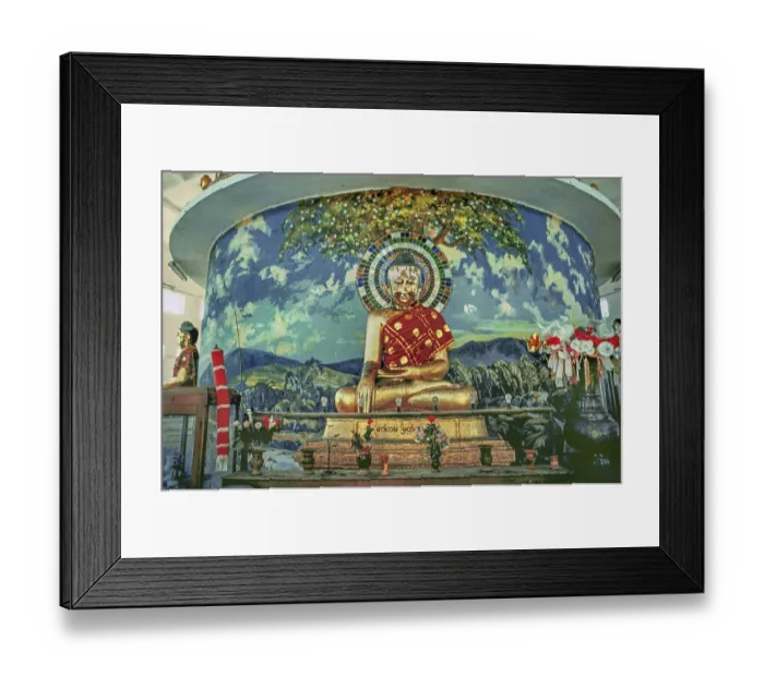 Framed Print : Kaba Aye Pagoda with Buddha figure and offerings
