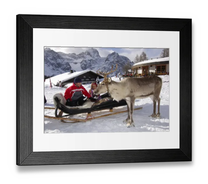 Framed Print : Children on a reindeer sleigh on the Rotwand or Pietrarossa Mountain