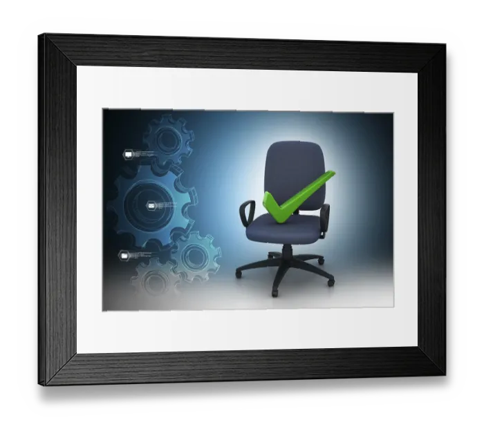 Framed Print : Right mark sitting comfortable computer chair