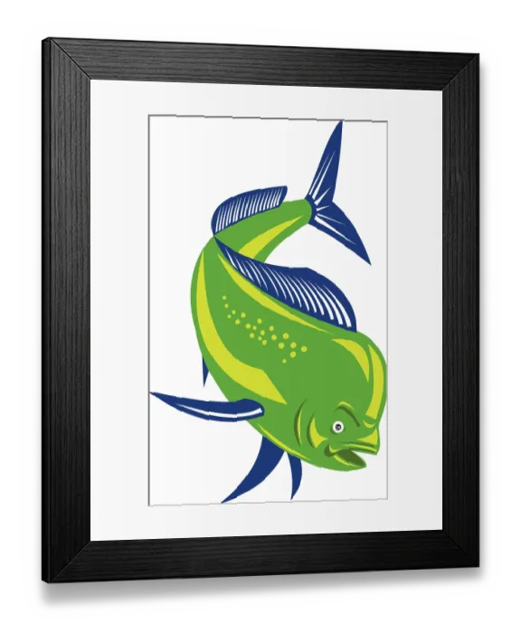 Framed Print : Illustration of a dorado dolphin fish mahi-mahi jumping on isolated background