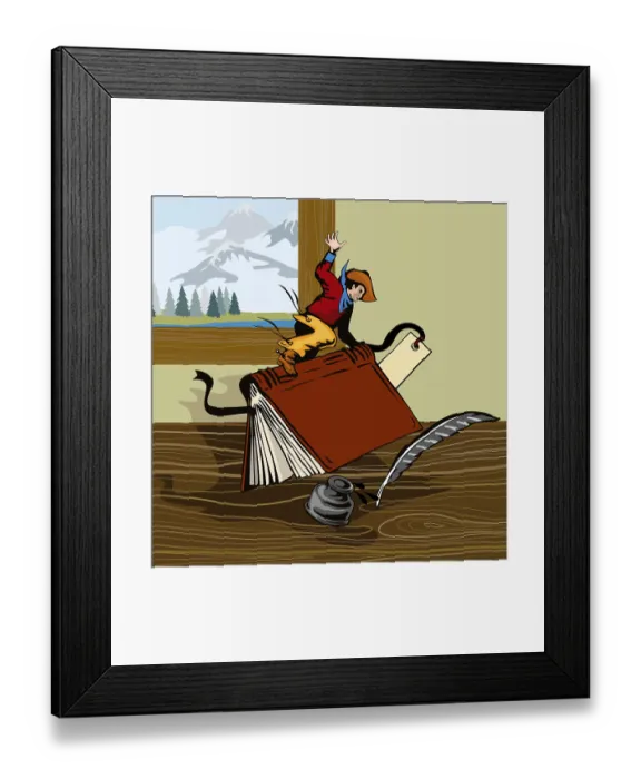 Framed Print : Illustration of rodeo cowboy riding bucking book done in retro style